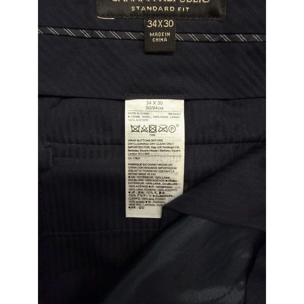 Banana Republic 34x29 Charcoal Brown Windowpane Flannel‎ Wool Pants Marzotto